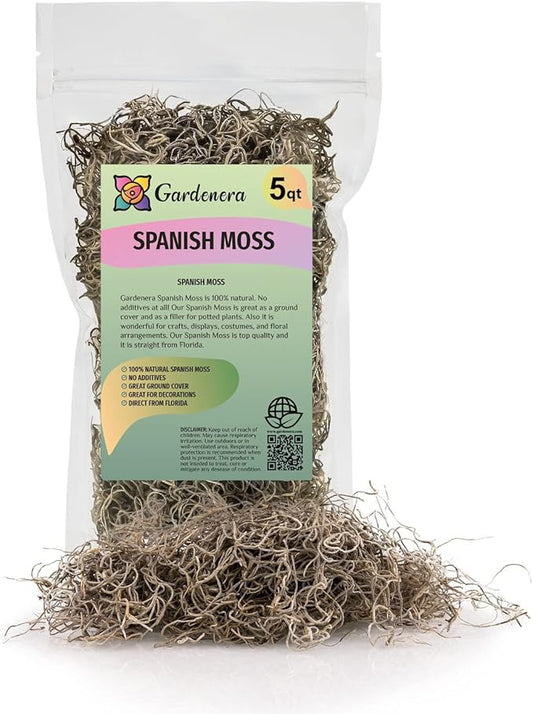 Premium Natural Spanish Moss | Natural Preserved - Great Ground Cover - Filler for Potted Plants - by GARDENERA - 5 Quart Bag-VerdiqueGarden