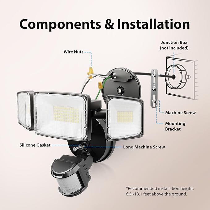 Onforu 75W LED Motion Sensor Outdoor Lights, Dusk to Dawn Flood Light Outdoor Motion Sensor, Hardwired Security Lights Floodlights Outside 7500LM 6500K Daylight IP65 Waterproof (Black)-VerdiqueGarden