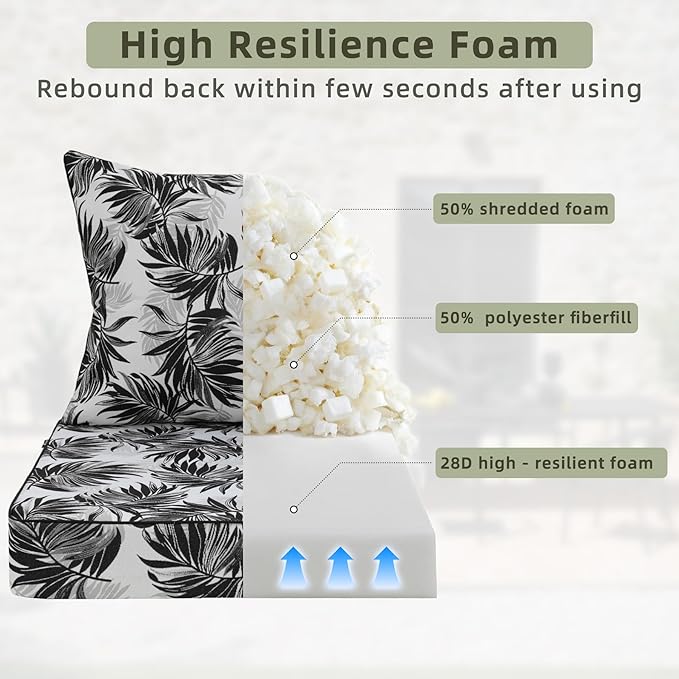 Favoyard Outdoor Seat Cushion 22 x 22 x 3 in Waterproof Pattern Fade Resistant Cover Removable Patio Furniture Cushions Deep Seat & Back Cushion Set with Adjustable Straps for Patio Chair Sofa Couch-VerdiqueGarden