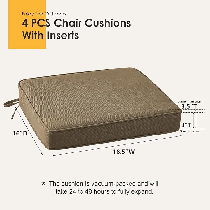 Outdoor Sunbrella Square Corner Seat Cushion, 18.5"x16"x3", Set of 4, Non Slip Seat Cushion Pads with Removable Cover for Patio Furniture, Garden Yard Lawn, Specrtum Caribou-VerdiqueGarden