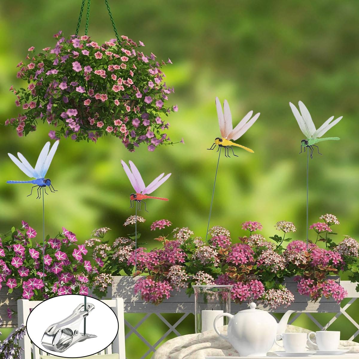 Spiritlele 8 PCS Fake Dragonfly Clip Colorful Hat Clip 3D Dragonfly Garden Decor for Patio Outdoor Indoor-VerdiqueGarden