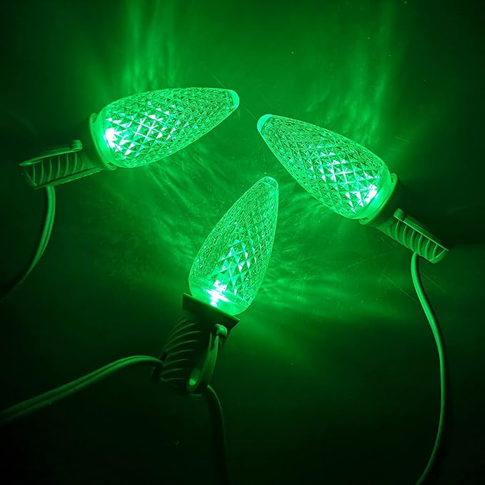 UL Listed Set of 25 C9 Green LED Christmas Lights Replacement Bulbs, Dimmable High Brightness Waterproof Christmas Replacement Bulbs for Outdoor Holiday Decoration-VerdiqueGarden