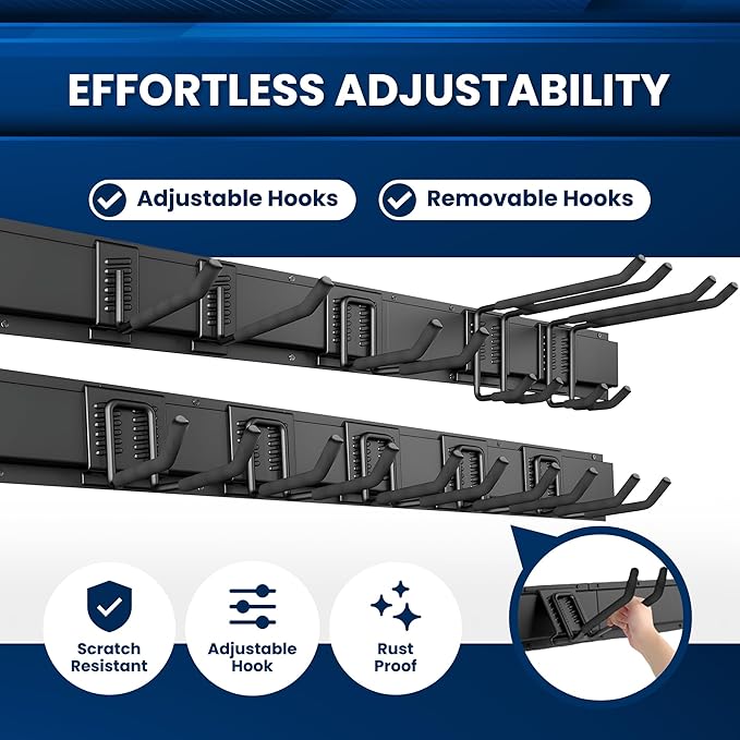 64'' All-Metal Garage Tool Organizer Wall Mount – Heavy-Duty Tool Rack Holds 680 lbs, Adjustable Hooks for Garage, Yard, and Garden Equipment-VerdiqueGarden