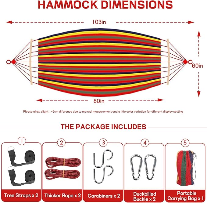 Durable Hammocks 660 Lbs Capacity, Camping Essentials Hiking Gear Accessories Max 2 X Tree Straps & Carabiners & Duckbilled Buckle & Thicker Rope & Portable Carrying Bag Included (red)-VerdiqueGarden