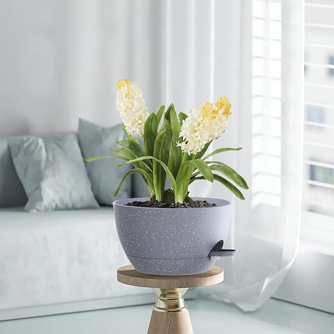 12 Inch Hanging Baskets 2 PC with Chains, Self-Watering Hanging Planters for Indoor Outdoor Plants, Plastic Hanging Flower Pots,Speckled Grey-VerdiqueGarden