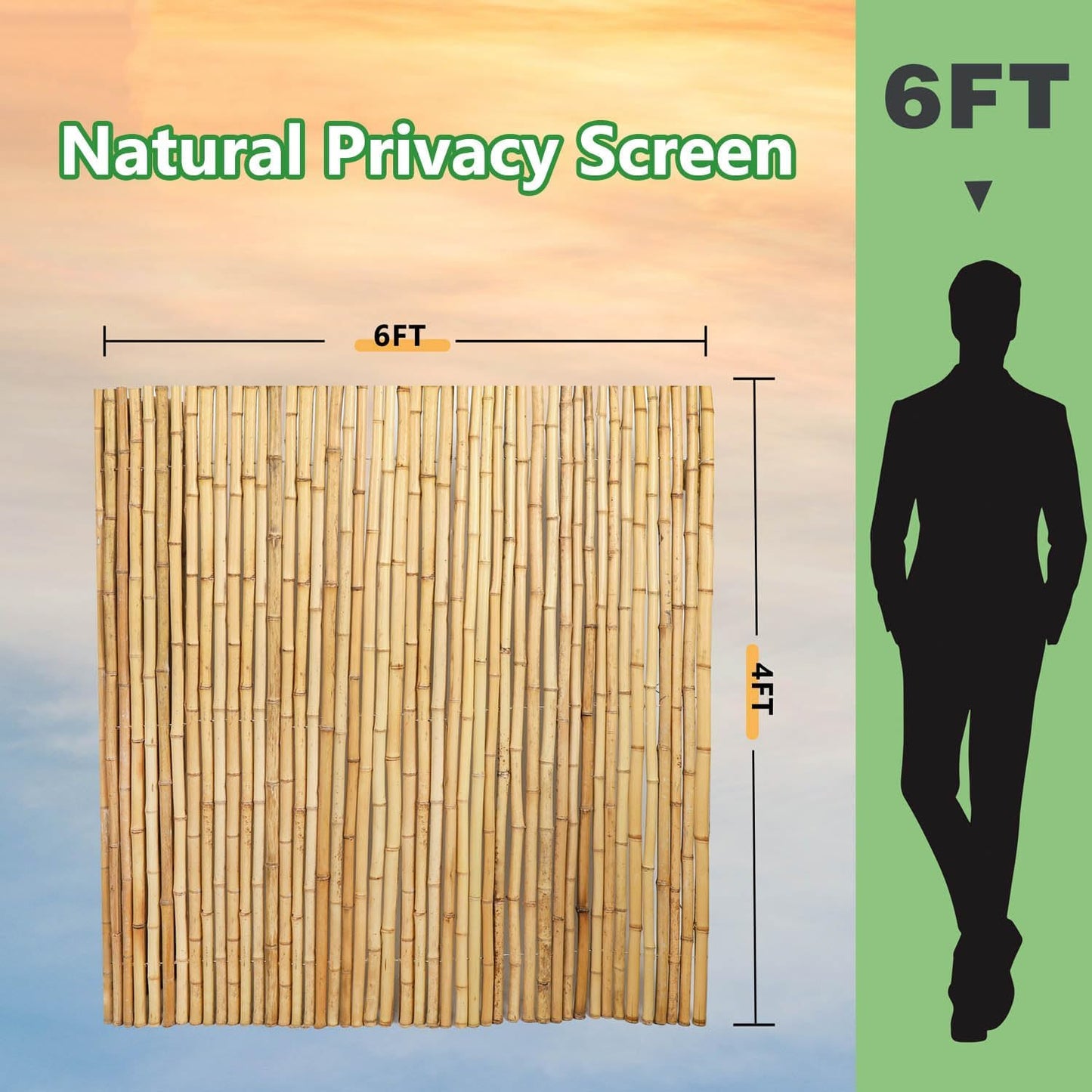 4FT x 6FT Natural Bamboo Fence Roll, Outside Bamboo Privacy Fencing, Natural Privacy Screen Panels for Garden, Outdoor-VerdiqueGarden
