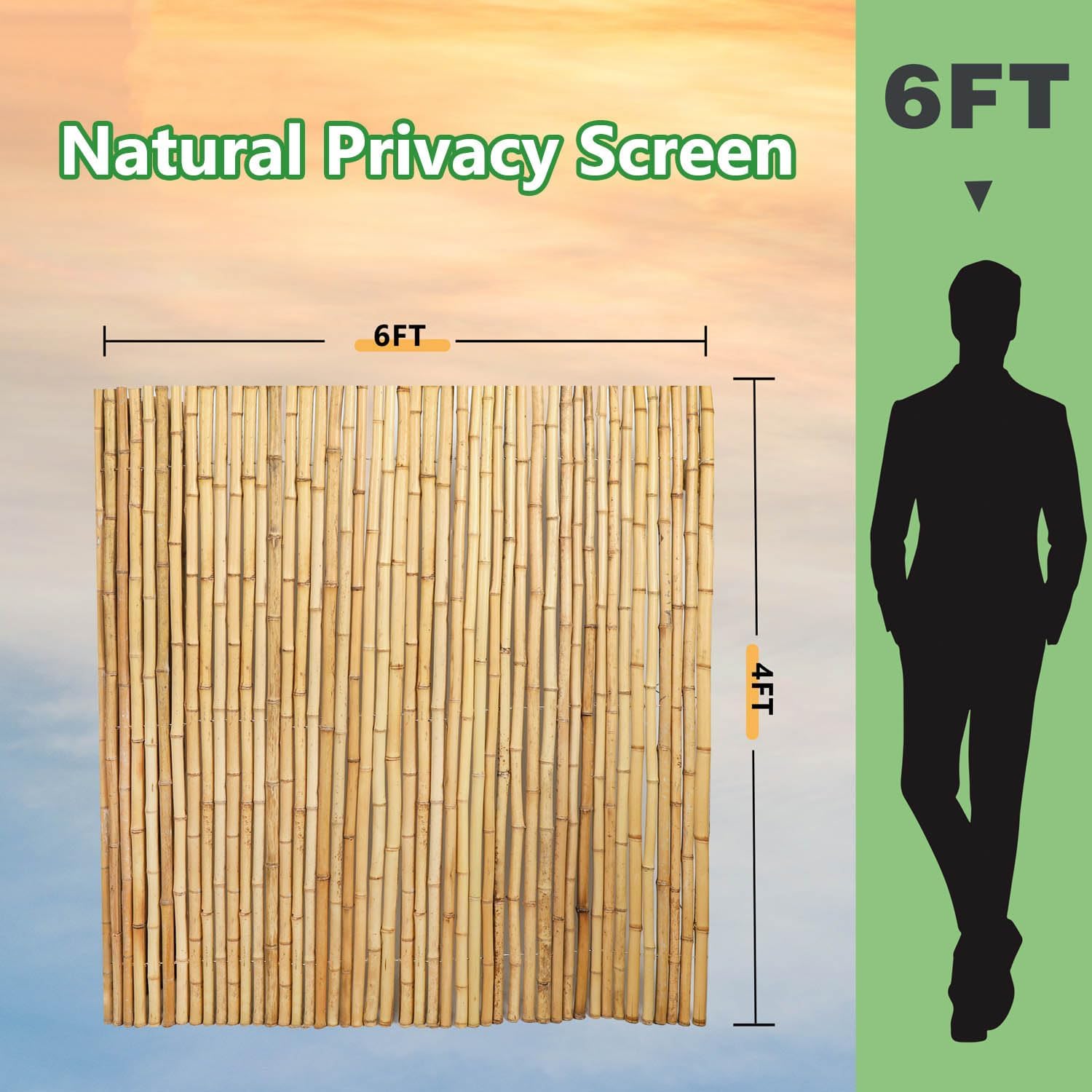 4FT x 6FT Natural Bamboo Fence Roll, Outside Bamboo Privacy Fencing, Natural Privacy Screen Panels for Garden, Outdoor-VerdiqueGarden