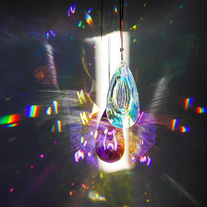 HDCRYSTALGIFTS Set 2,89mm/3.5in Crystals Prisms Suncatcher for Window Hanging Indoor Chandelier Parts Rainbow Maker for Home Garden Decor (AB Colored)-VerdiqueGarden