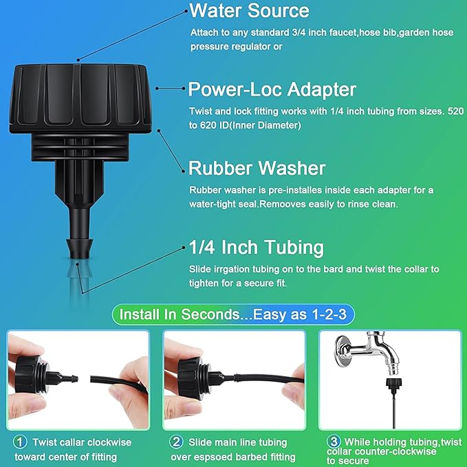 1/4 Inch Drip Irrigation Tubing Fitting to Faucet Adapter Connector, 2 Way Y Splitter for 3/4" Inch Garden Hose to 1/4 Inch Drip Irrigation Hose-VerdiqueGarden