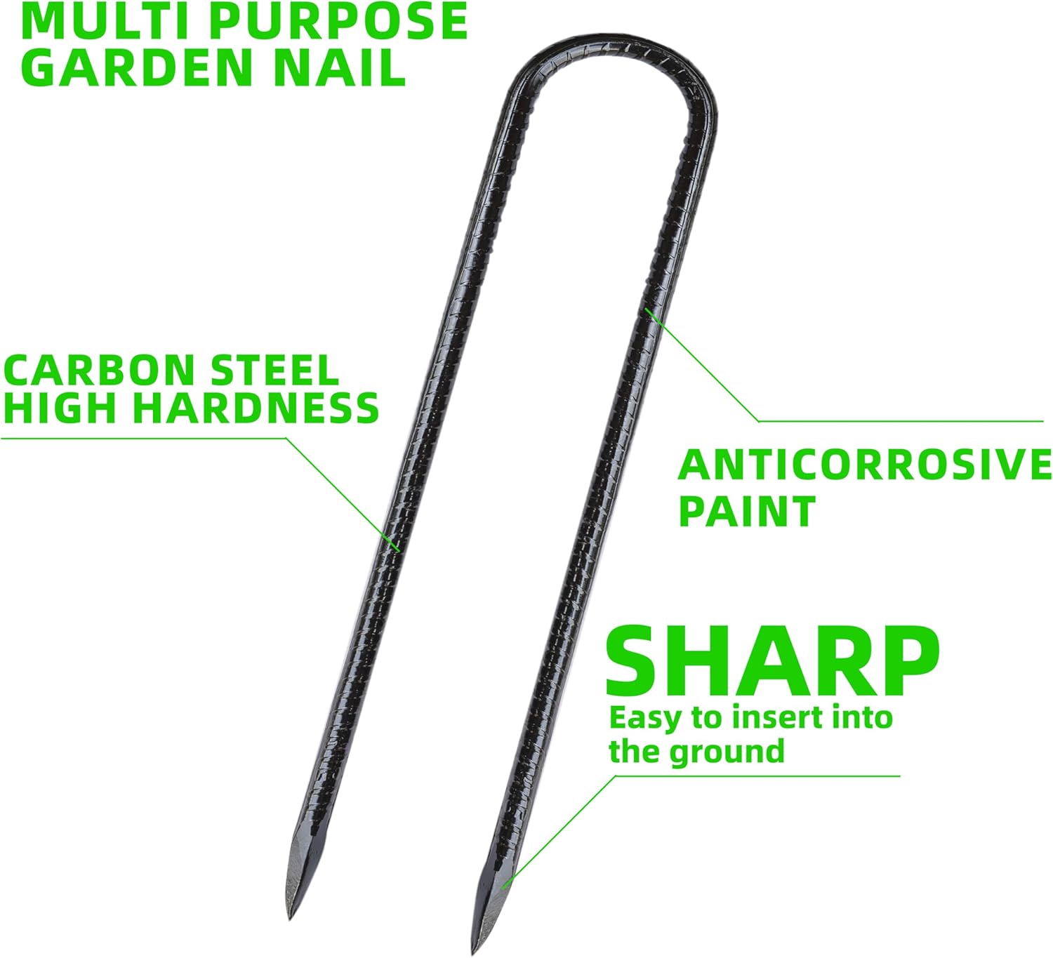 22 Pieces 12-Inch Garden Ground Stakes Galvanized Steel U Shape Hook Rebar Stake - Heavy Duty Anchors for Tents, Position Kits,Fences, and Trampolines-VerdiqueGarden