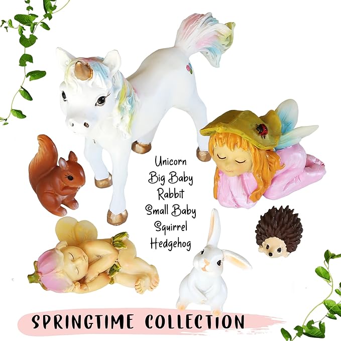 WILD PIXY Baby Miniature Fairy Garden Set – Springtime Fairy Accessories Kit with Gorgeous Fairies and Animals, Indoor/Outdoor Figurines in Designer Gift Box, Perfect for Garden Decor-VerdiqueGarden