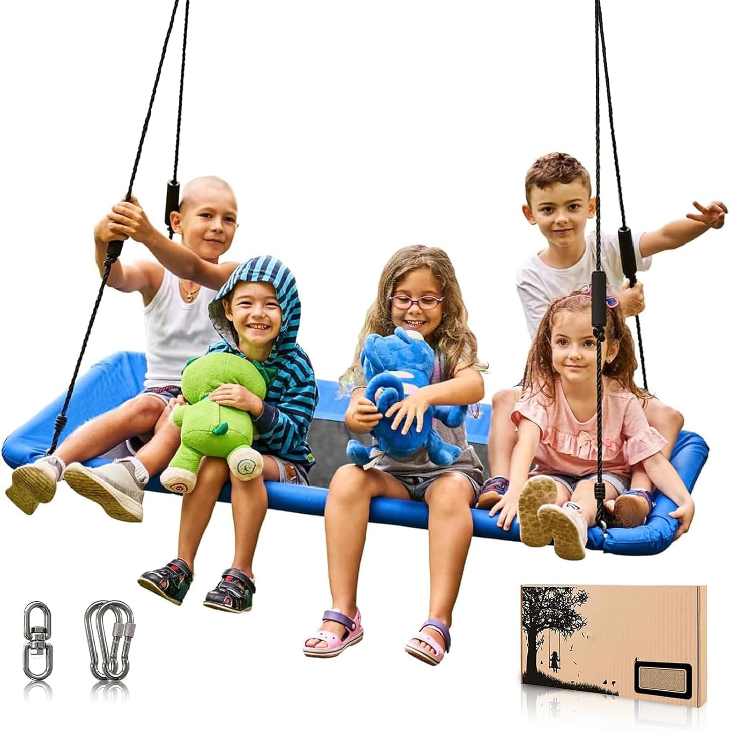 60-Inch Heavy-Duty Rectangle Platform Swing for Backyards - 700lb Capacity Waterproof Outdoor, Kids & Adults Tree Swing (Blue)-VerdiqueGarden