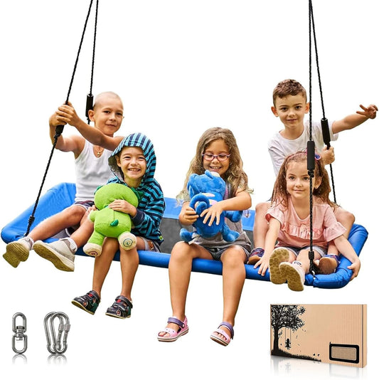 60-Inch Heavy-Duty Rectangle Platform Swing for Backyards - 700lb Capacity Waterproof Outdoor, Kids & Adults Tree Swing (Blue)-VerdiqueGarden