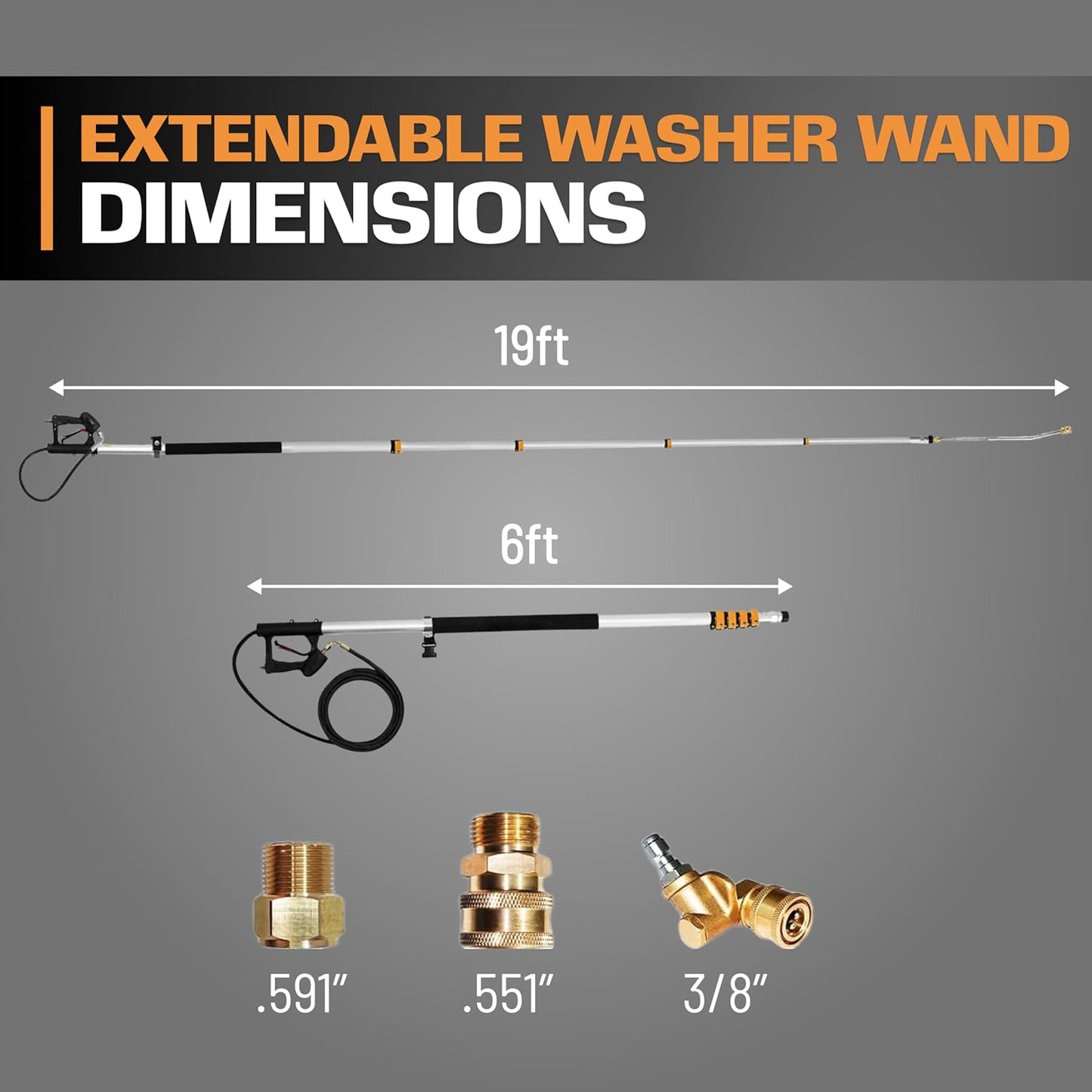 EDOU Direct Telescoping Pressure Washer Wand 19' | Heavy Duty | 4,000 PSI Max Working Pressure | Includes: 1/4" Quick Connection, 5 Spray Nozzle Tips, 2 Pivoting Couplers, 2 Adapters, Support Harness-VerdiqueGarden