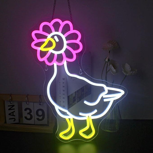 Duck Neon Sign Pink Daisy Duck Neon Signs for Wall Decor,USB Connectivity Dimmable Flower Duck Neon Light Signs for Bedroom Living Room Kids Room Apartment Home Bar Birthday Party-VerdiqueGarden