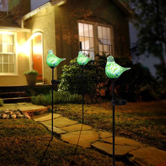 Afirst Solar Outdoor Lights Decorative Hummingbird Garden Stake Handblown Glass Stakes Outdoors Waterproof for Garden Pathway Decoration 2 Packs-VerdiqueGarden