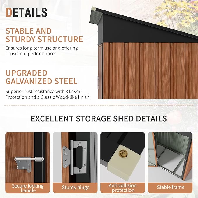 5x3 Ft Storage Shed, Outdoor Metal Shed with Floor Base& Lock, Small Lean to Shed, Compact Vertical Outside Bike Tiny House for Garden, Backyard, Patio, Tool-VerdiqueGarden