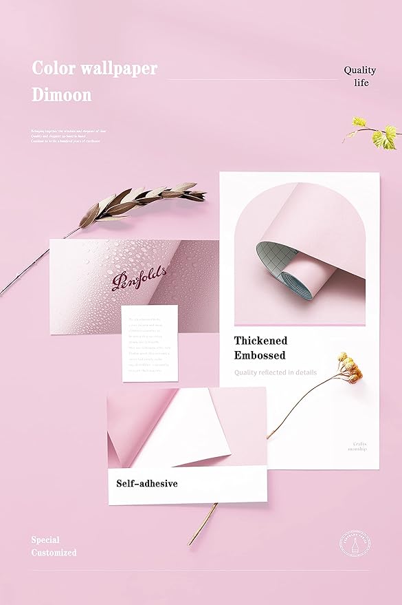 Dimoon 236''x17.7'' Pink Peel and Stick Wallpaper Contact Paper Modern Self Adhesive Wall Paper Removable Renter Friendly Textured Solid Color Shelf Cabinet Vinyl Roll (236''x17.7'',Light Pink)-VerdiqueGarden