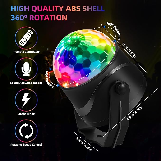 DJ Disco Ball, Party Lights Sound Activated with Remote, Strobe Light for Home Room Dance Birthday Party Supplies, Stage Lamp for New Years Birthday Halloween Christmas Decorations-VerdiqueGarden