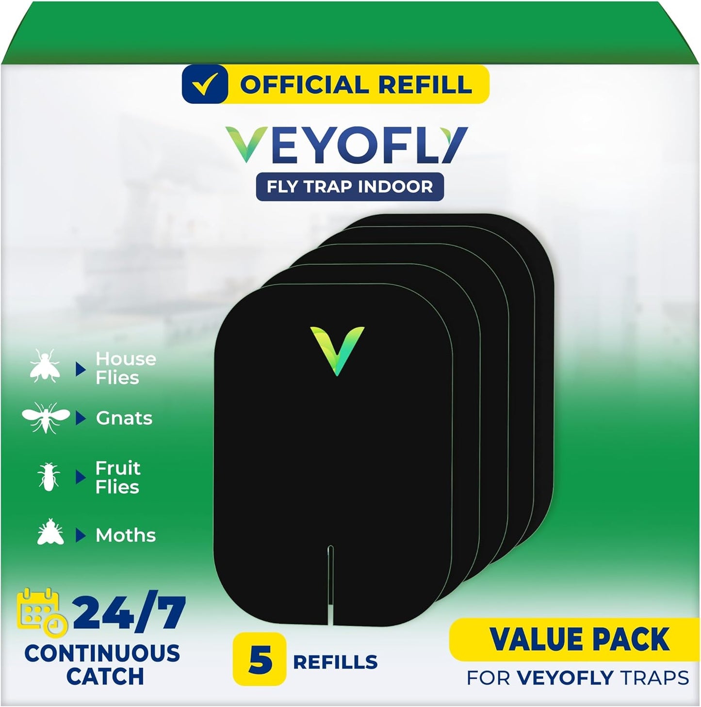 VEYOFLY Fly Trap Indoor Refill, Fruit Fly Traps for Indoors, Gnat Traps for House Indoor,Fly Catcher, Fly Trap,Plug in Catch for Fruit Flies,Moths,Gnats,Mosquito Trap (Pack of 5 Refills-Black)-VerdiqueGarden