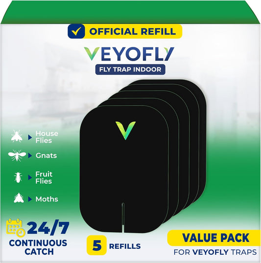 VEYOFLY Fly Trap Indoor Refill, Fruit Fly Traps for Indoors, Gnat Traps for House Indoor,Fly Catcher, Fly Trap,Plug in Catch for Fruit Flies,Moths,Gnats,Mosquito Trap (Pack of 5 Refills-Black)-VerdiqueGarden