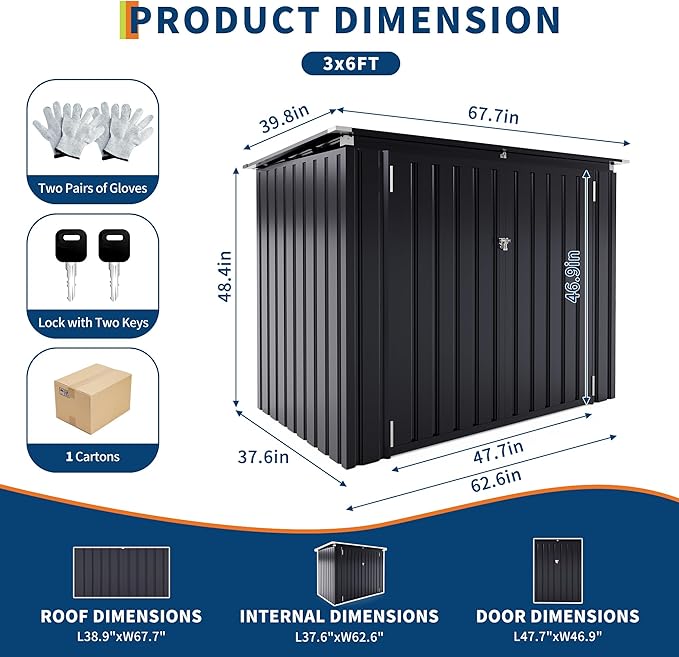 2 Trash Cans Metal Outdoor Storage, 3x6 FT Garbage Bin Storage Shed with Chain Lid, Garbage Can Metal Sheds for Garden, Backyard, Lawn and Patio-VerdiqueGarden