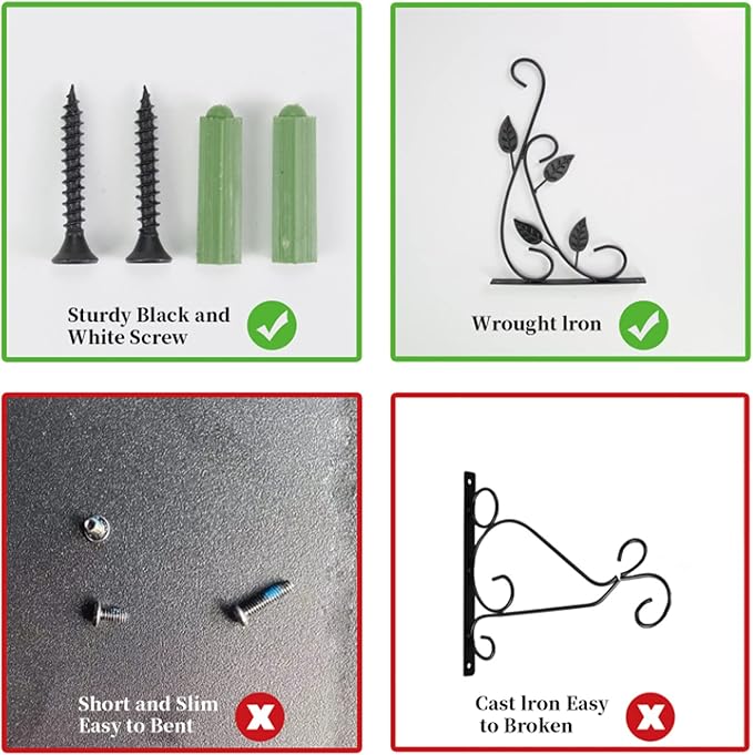 4 Leaves Style Metal Hanging Plant Brackets 12 inches x 9 inches, Pack of 2, Wall Mount Plant Hangers, Planter Hooks for Flower Baskets, Bird Feeders in Corridor/Patio/Porch/Garden-VerdiqueGarden