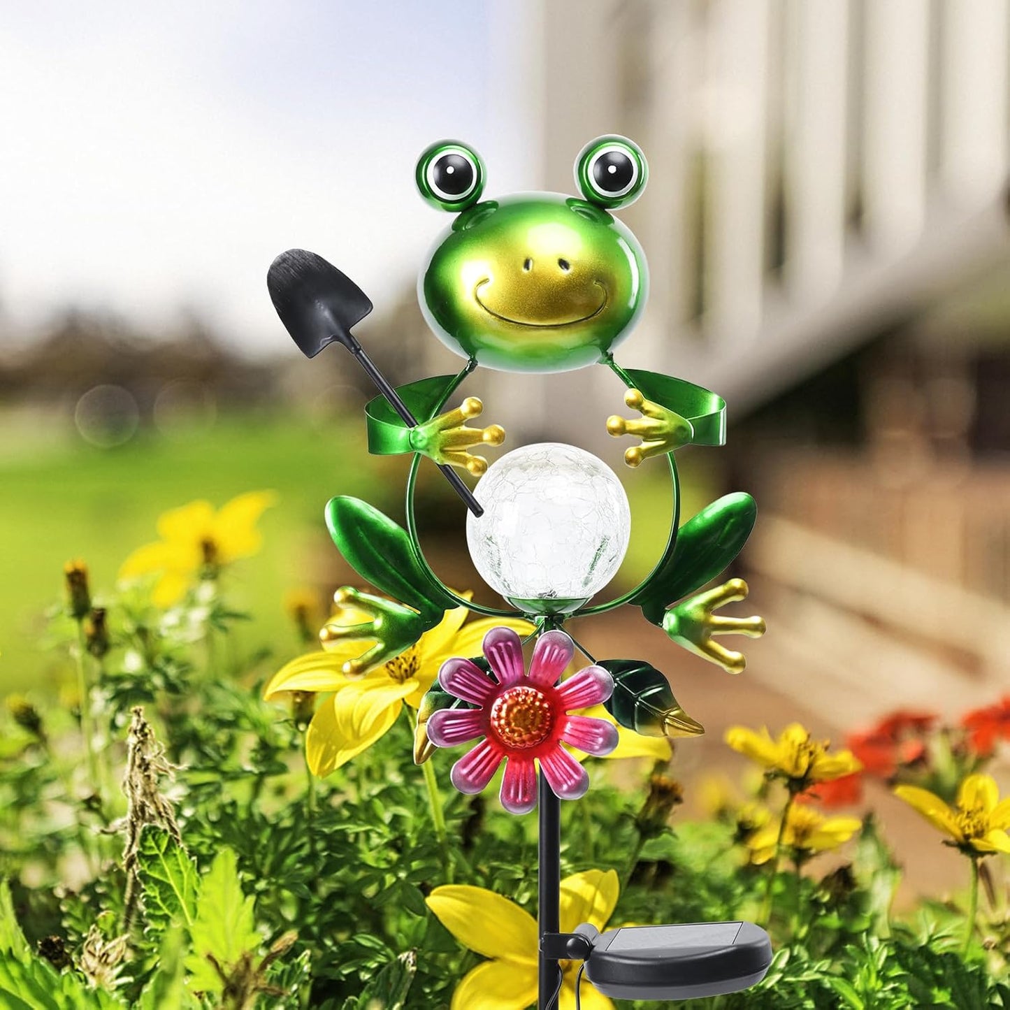 Bshine Frog Solar Light Outdoor Garden, Cracked Glass Metal Solar Garden Stakes for Pathway, Backyard Decoration, Yard Art, Lawn Ornaments, Frog Gifts for Women, Mom, Frog Lovers-VerdiqueGarden