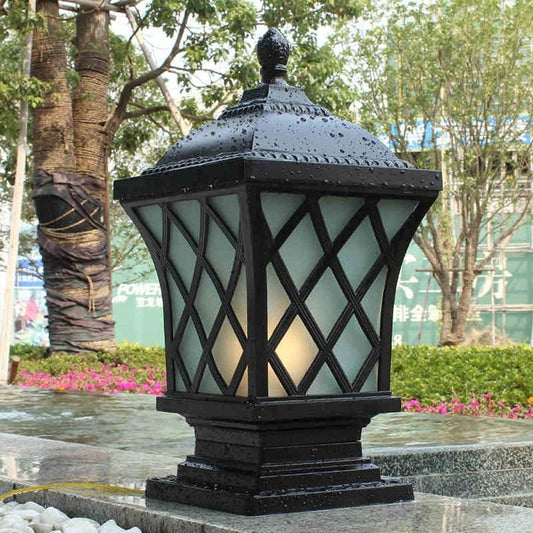 Outdoor Column Lights, 18.9″ Modern Column Lamp IP54 Waterproof Glass Post Light Outdoor E26 Aluminum Fence Post Light Fixtures for Villa Garden Park Lighting Black Pillar Lights-VerdiqueGarden