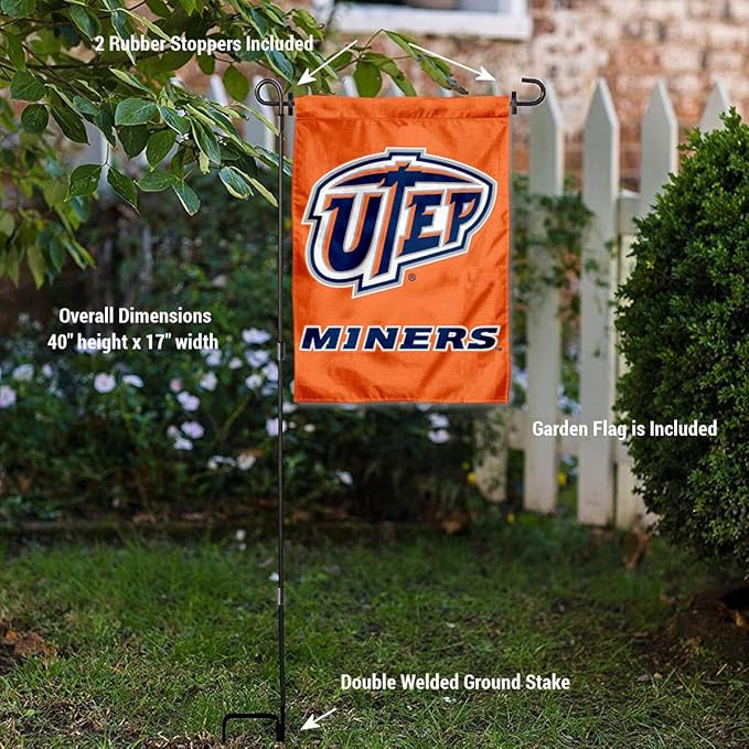 College Flags & Banners Co. Texas El Paso Miners Garden Flag with Stand Holder-VerdiqueGarden