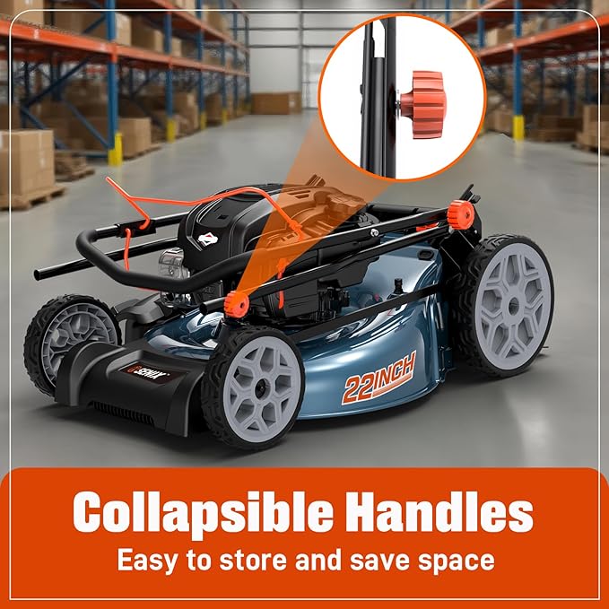 SENIX Gas Lawn Mower, 22" Self Propelled Gas Powered Lawnmower with 163cc B&S 4-Cycle Engine, 3-in-1 Walk-Behind Push Lawn Mower, 6-Position Height Adjustment-VerdiqueGarden