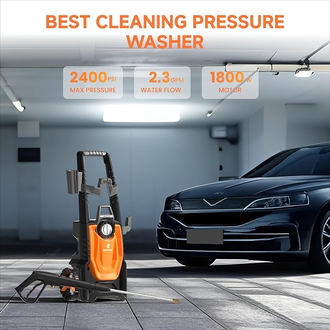 Giraffe Tools Electric Pressure Washer, 2400 PSI 2.3 GPM with 4 Quick-Connect Nozzles, 20FT Hose & Foam Cannon, Powerful Washer for Cars/Road/Driveways/Fences-VerdiqueGarden