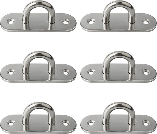 SAYAYO 6 PCS Pad Eye Plate Hooks U Ceiling Hook for Hanging Plants Outdoor Lights Swing Suspension Marine Hardware Staple Hook Loop with Screws Stainless Steel Wall Mount (Brushed Nickel-VerdiqueGarden