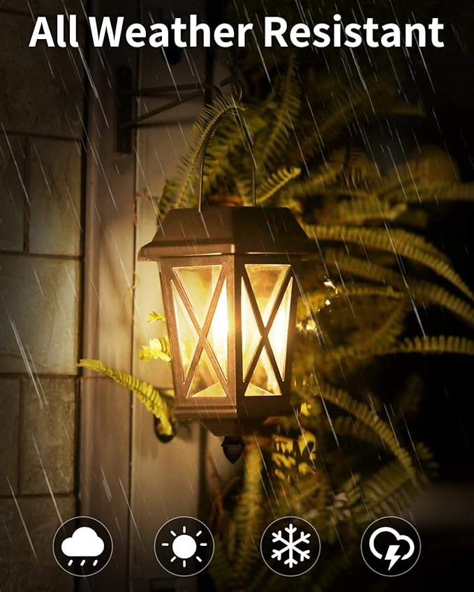 Solar Lanterns Outdoor Waterproof, Hanging Solar Lights with Glass Shade - 2 Pack LED Metal Wall Mount Outdoor Light for Yard/Garden/Patio - Black-VerdiqueGarden