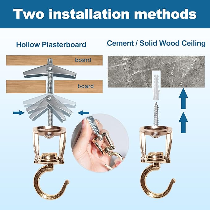 Ceiling Hooks for Hanging Plants (4 PCS Gold),Heavy Duty Metal Plant Hooks, Screw in Hooks for Hanging Birdfeeders, Lamps, Planters, Outdoor Decorative Hooks up to 33 lbs-VerdiqueGarden