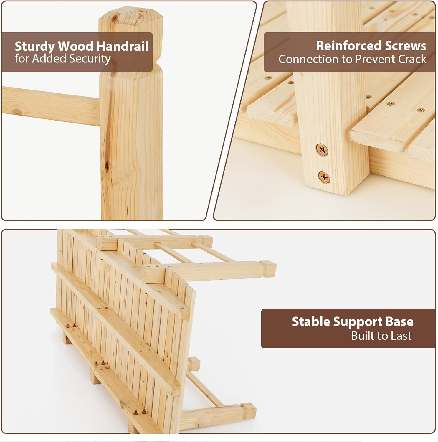 Giantex 5 ft Garden Bridge - Natural Wood Arc Footbridge Walkway with Side Railings, Decorative Wooden Bridge Landscaping for Backyard Farm Garden Creek Pond Decor, Easy to Assemble (Natural)-VerdiqueGarden