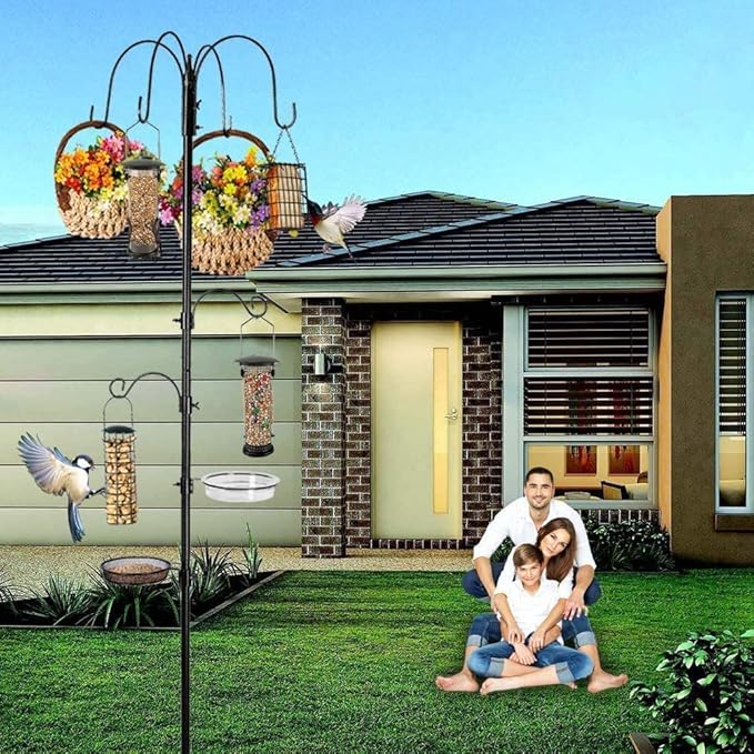 Bird Feeding Station Kit Pole Wild Bird Feeder Hanging Planter Hanger Multi Feeder Hanging with Metal Suet Feeder Bird Bath for Attracting Wild Birds-VerdiqueGarden
