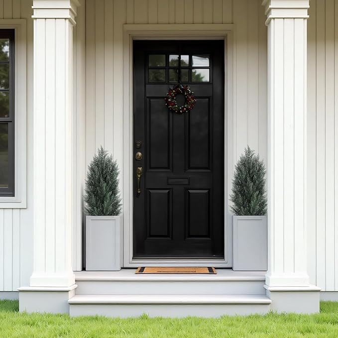 THE BLOOM TIMES 3ft Topiary Trees Artificial Outdoor 2 Pack – UV Resistant Faux Cedar Pine Cypress Bushes and Shrubs, Fake Potted Plants for Front Porch Outside Planter Patio Decor, Set of 2 (3 Foot)-VerdiqueGarden