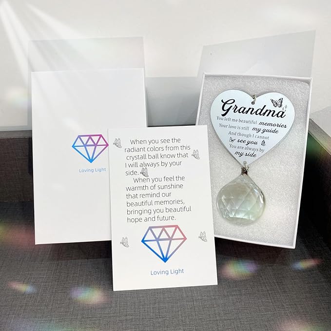 Memorial Gifts for Loss of Grandma, Sympathy Gifts for Loss of Grandma, Grandma in Heaven Memorial Crystal Suncatcher for Window Home Decor (Grandma)-VerdiqueGarden