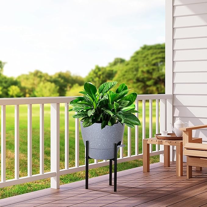 12 inch Large Self Watering Pots, Plastic Planters with 60oZ Removable Deep Reservoir and Multi Mesh Drainage Holes for Indoor Outdoor Garden Plants and Flowers, Grey Speckles-VerdiqueGarden