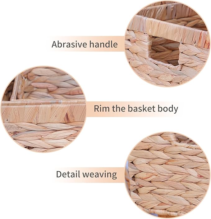 Storage Baskets,Woven Natural Water hyacinth Box with Handle,Kingwillow.(Set of 3)-VerdiqueGarden