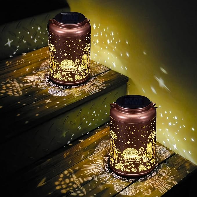 2 Pack Turtle Solar Lanterns Outdoor Waterproof - Birthday Gifts for Women, Men, Mom, Tortoise Solar Lights Outdoor Hanging Garden Decor for Outside, Patio, Outdoor, Yard, Lawn, Balcony-VerdiqueGarden