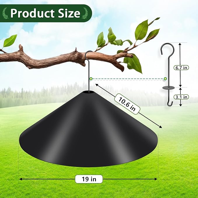 Gtongoko 19 Inch PP Squirrel Baffle for Protect Outside Hanging Mounted Bird Feeder or Bird House Squirrel Proof for Shepherd Hooks Black 1 Pack-VerdiqueGarden