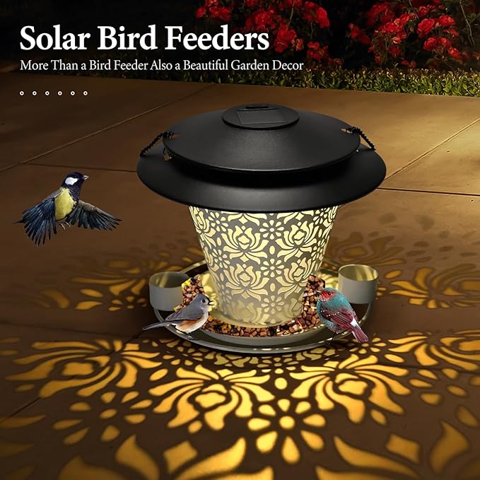Solar Bird Feeders for Outside Hanging Metal Wild Bird Feeder Solar Lanterns Outdoor Waterproof Garden Decor for Yard White-VerdiqueGarden