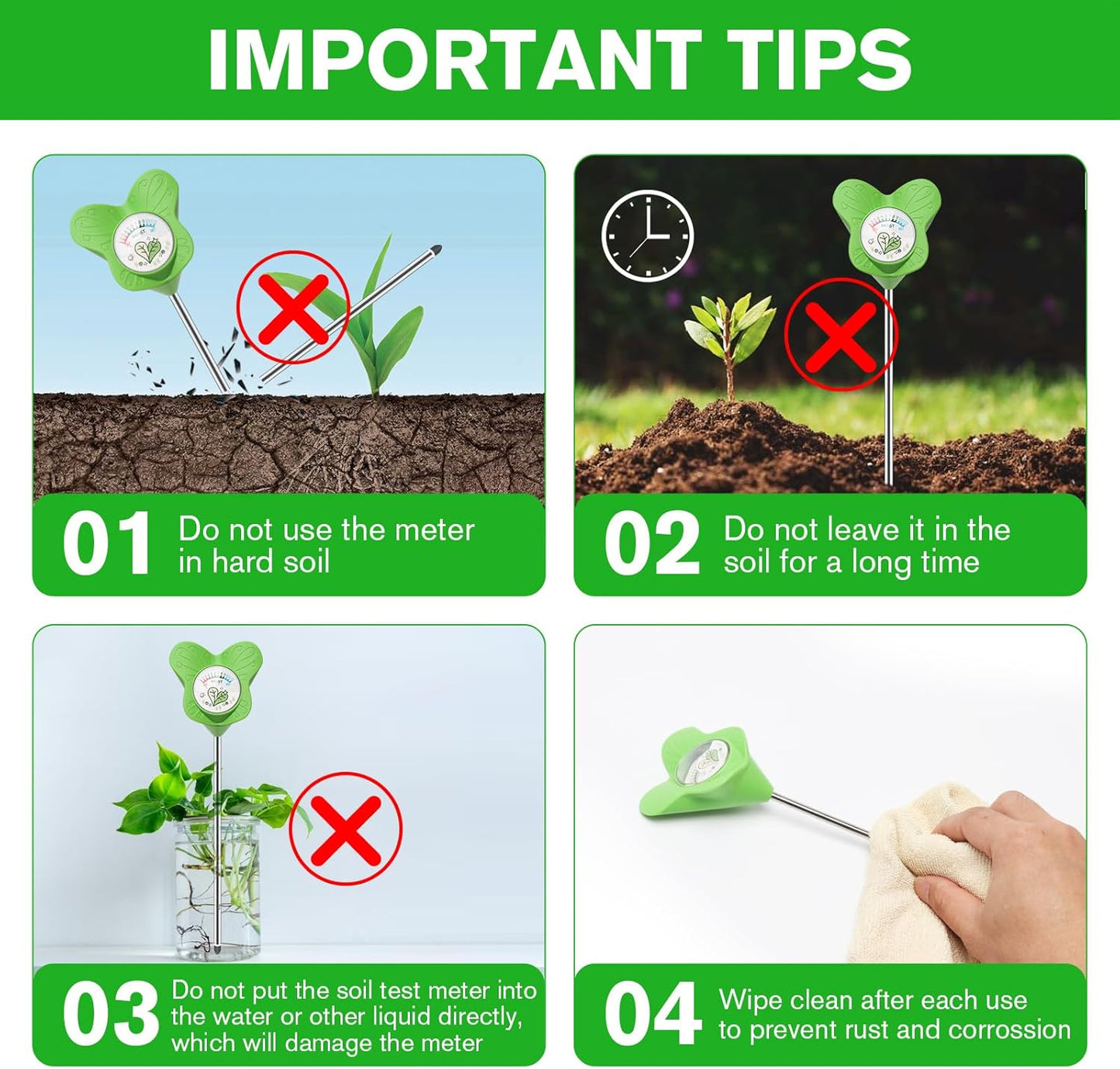 UNIWA Soil Moisture Meter, Plant Water Meter for House Plants and Indoor Potted Plants, Soil Moisture Monitor for Garden, Farm, and Lawn Plant Care,No Battery Needed-VerdiqueGarden