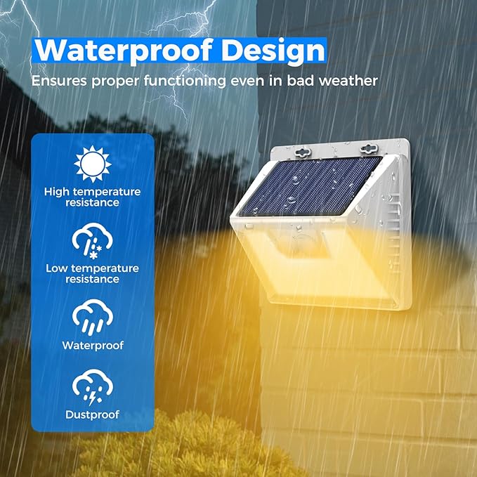 Peasur White Frame Solar Motion Sensor Lights Outdoor - 2 Packs, 180LED Warm Solar Wall Lights, Waterproof, 3 Modes Fence Security Lighting for Deck, Yard, Stairs, Garden-VerdiqueGarden