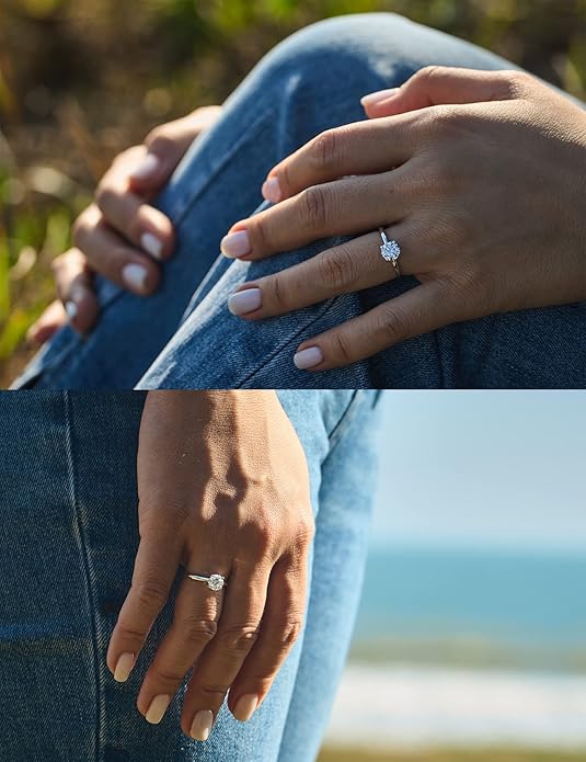 IMOLOVE Solitaire Moissanite Engagement Ring, 1CT D Color VVS1 Clarity, 925 Sterling Silver with 18K White Gold Plated, Ideal Gift for Women