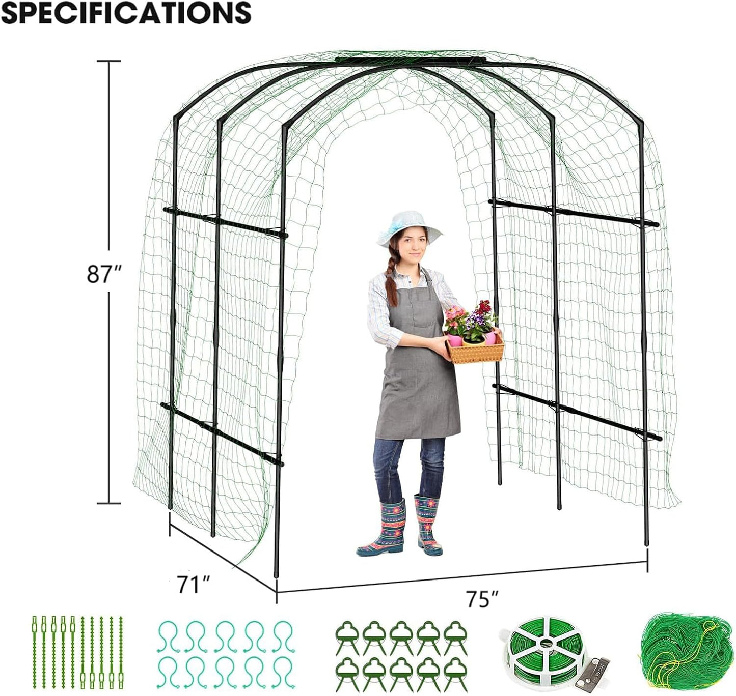 DoCred Tall Garden Arch Trellis for Climbing Plants, 87in Tall Metal Plant Support Trellis Archway for Climbing Vine Vegetable/Fruit/Flower Outdoor Yard Lawn Garden Arch Tunnel Trellis-VerdiqueGarden