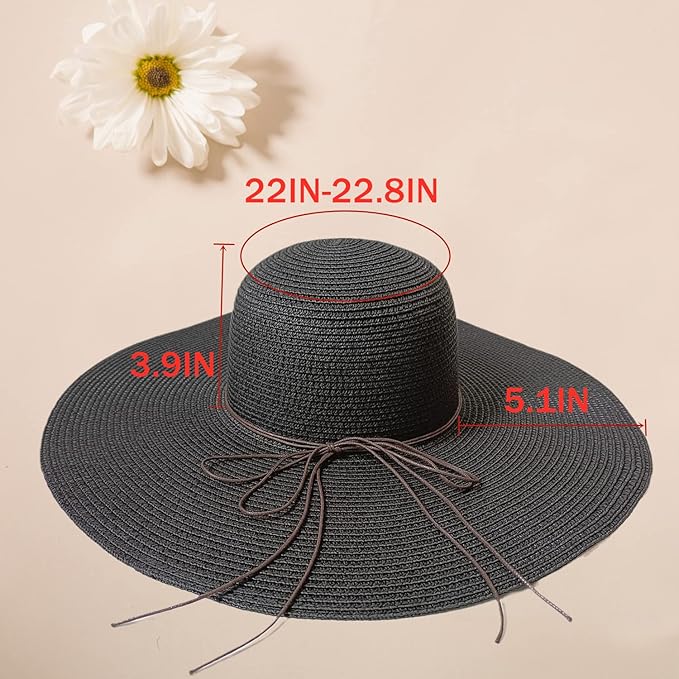 Floppy Big Beach Straw Hats for Women Foldable Summer Wide Brim Packable Sun Hat Womens Travel Straw Fedora Hat-VerdiqueGarden