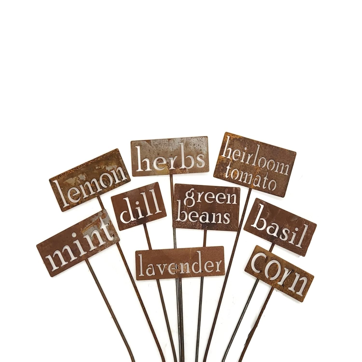 Classic Metal Garden Markers 19 Inches Tall (Bulk Discount 10 Markers, Naturally Rusted)-VerdiqueGarden